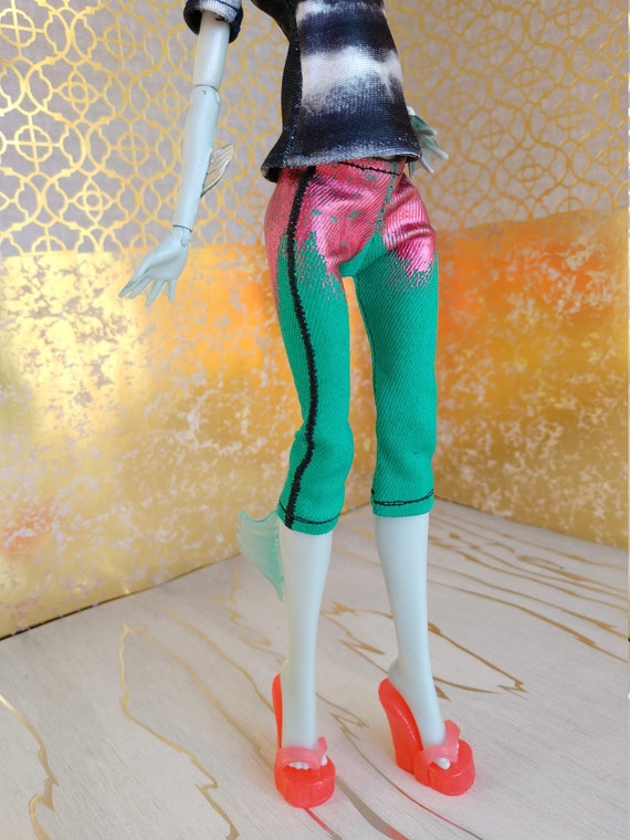 Aqua Capris With Coral Foil Monster Girl High Fashion 