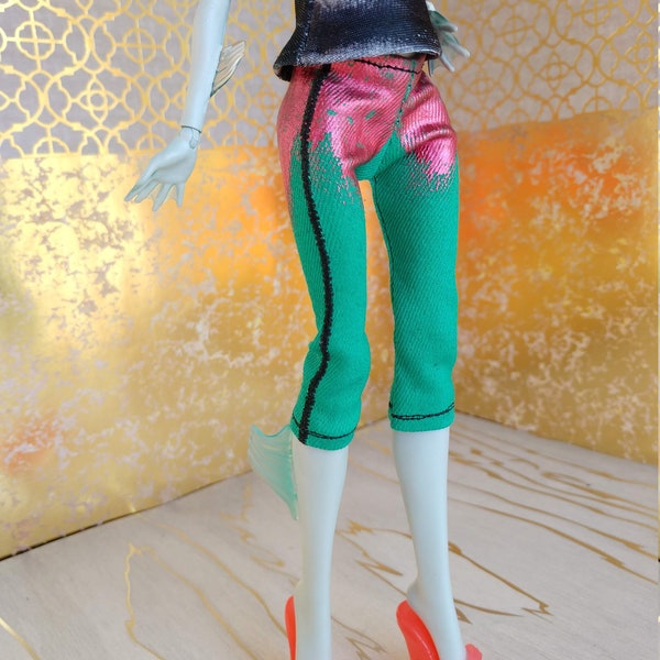 Aqua capris with coral foil - Monster Girl High Fashion