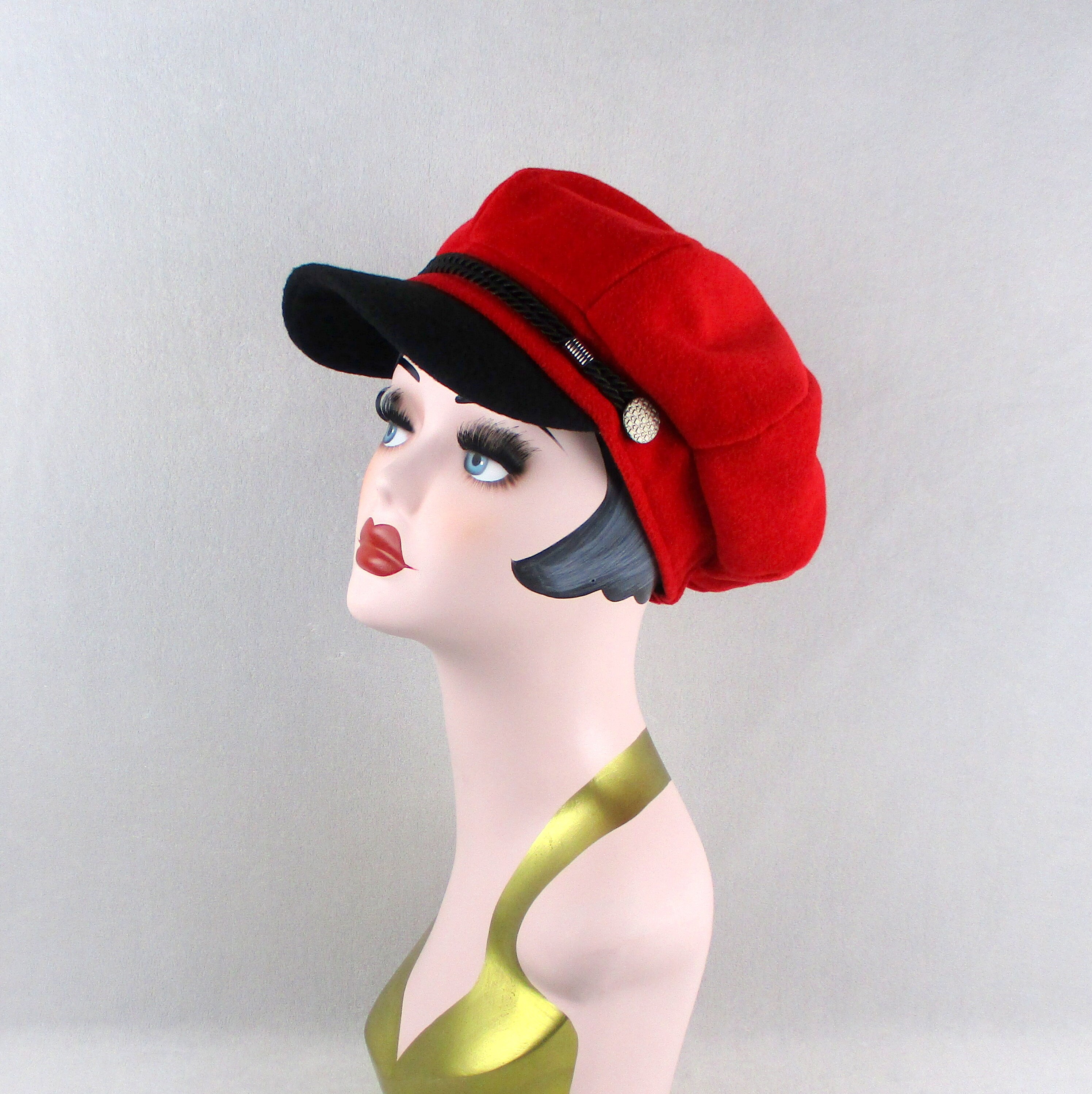Red Wool Newsboy Cap Rebel Biker 
