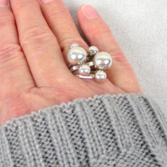 Sterling Silver Atomic Ring Bubble Ball Vintage 1… - image 2