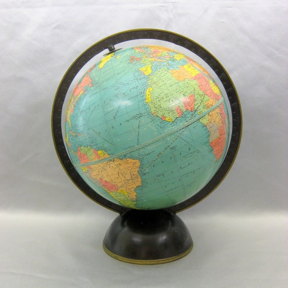 Vintage Replogle World Globe 1930s Metal Base Small Desk Shelf Etsy