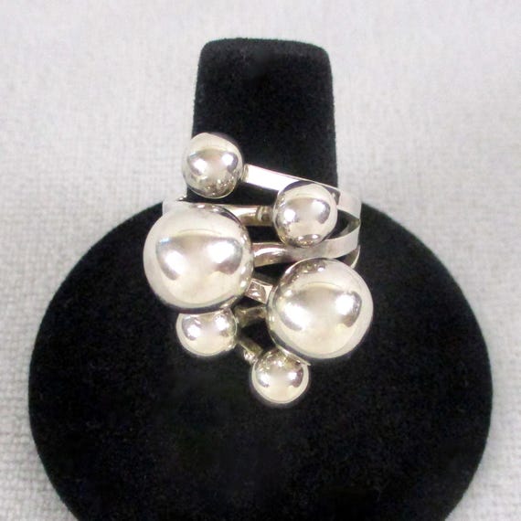 Sterling Silver Atomic Ring Bubble Ball Vintage 1… - image 4