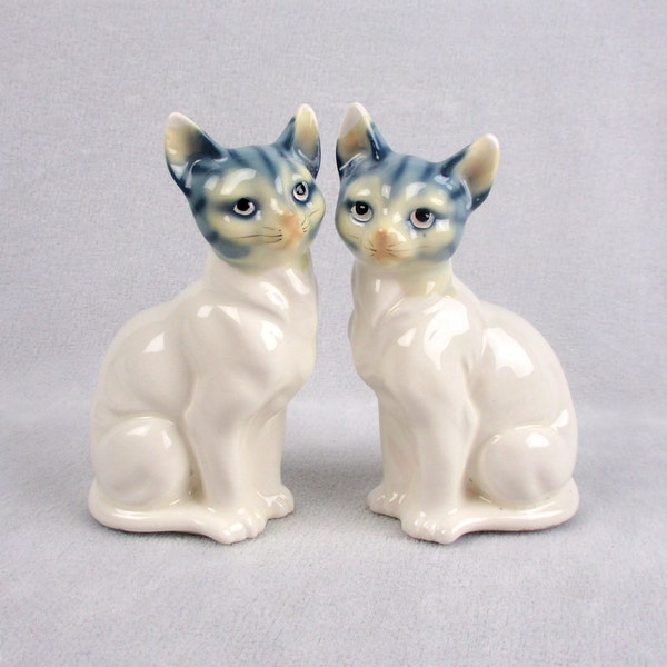 Royal Orleans Cats Clinkies Figurines Vintage Exotic Cream and Blue Porcelain Kittens Figures 1980 Royal Orleans Made in Japan