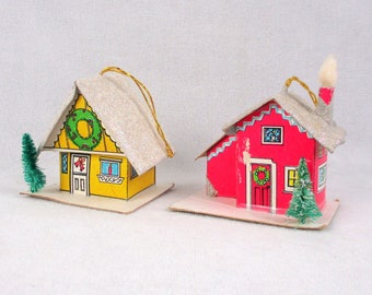 Putz Houses Christmas Village Ornament Miniature Small Cardboard Buildings Fairy Garden Tiny Display