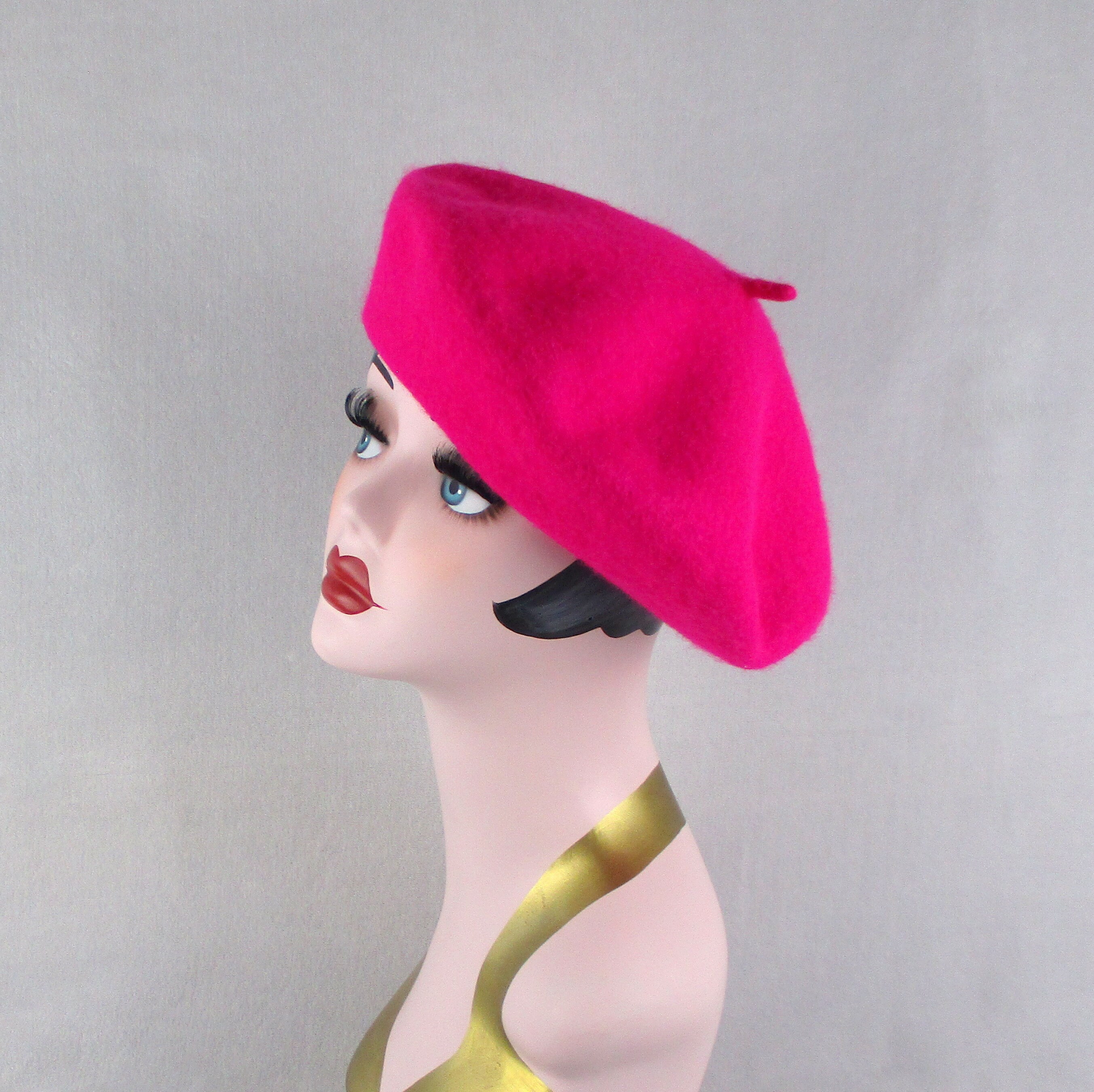 Hot Fushia Pink Wool Beret Tam Slouch Hat Paris French