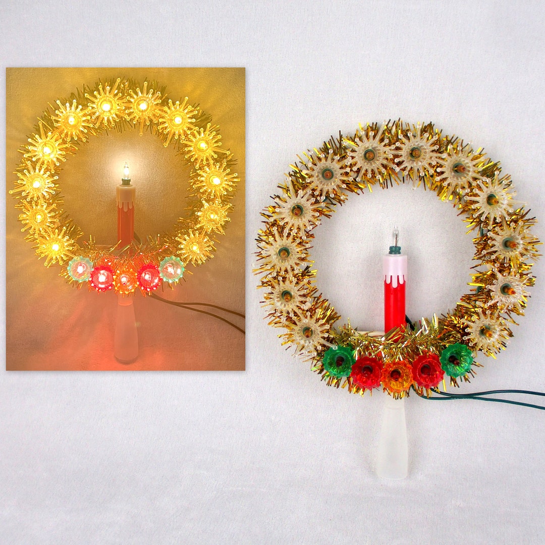 Vintage Lighted Candle Tree Topper Christmas Gold Tinsel Etsy