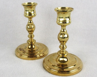 Candelabros de latón Baldwin USA, portavelas macizos, juego de 2, estilo vintage de los años 60.