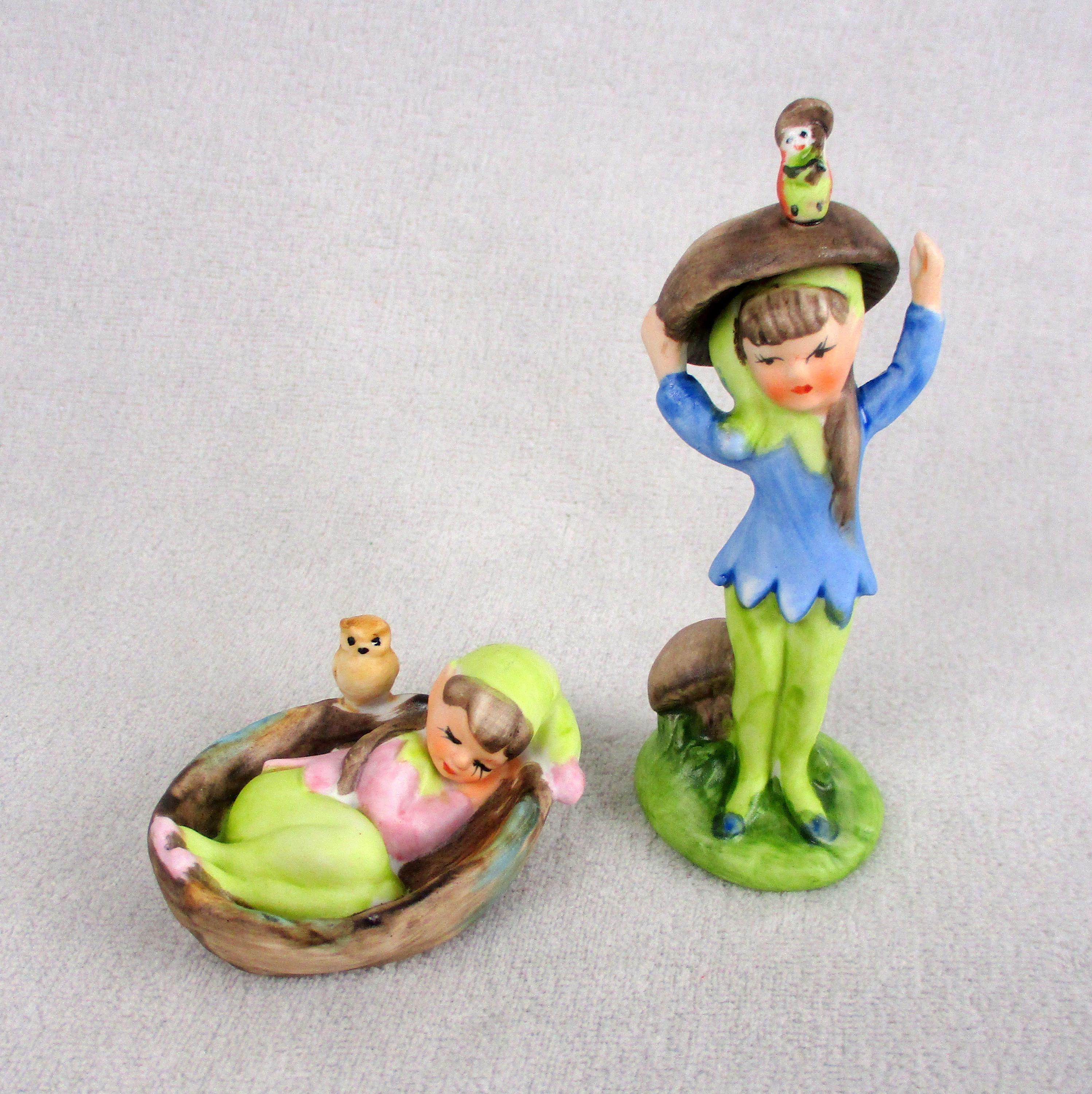 Josef Originals Elves Pixies Mushrooms Ladybug Owl Woodland Fairy Garden Vintage 1970s