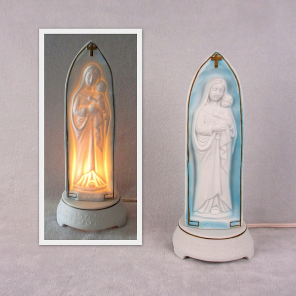 Madonna Night Light Virgin Mary Baby Jesus Christmas Religious Catholic Holy Icon Communion Vintage 1970s Porcelain Nite lite Lamp