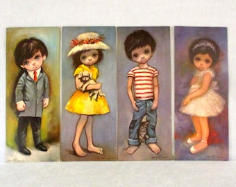 Big Eye Children Prints, Ozz Franca Lithograph Art, Set of 4 Child Pictures, Vintage 1960s Decor