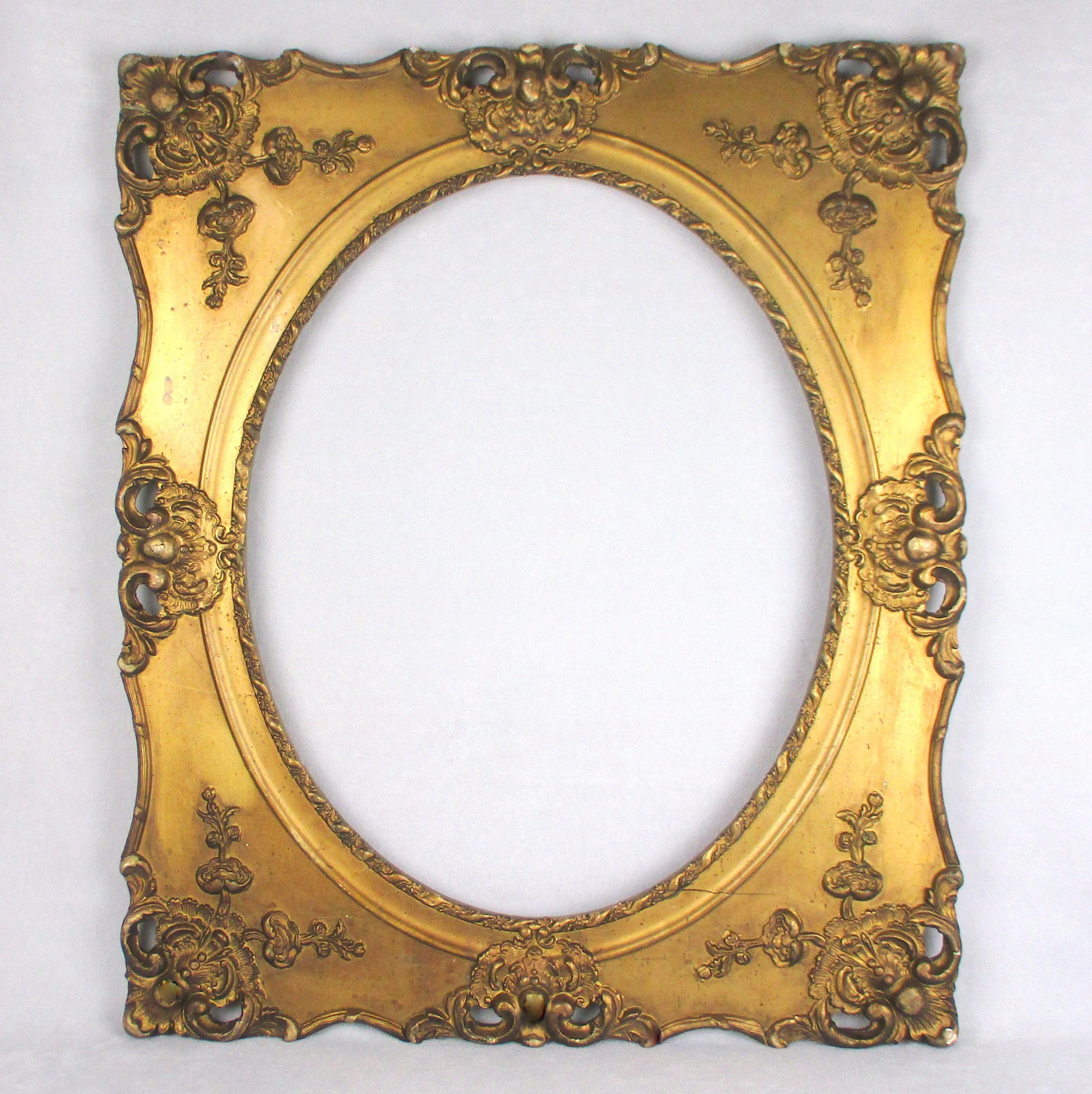 Antique Gold Frame Victorian 1900 Ornate Fancy Oval Wall Decor Hollywood Regency Paris Apartment Fairytale Princess Large 25 inch Painting
