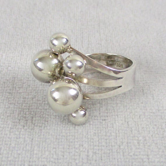 Sterling Silver Atomic Ring Bubble Ball Vintage 1… - image 3