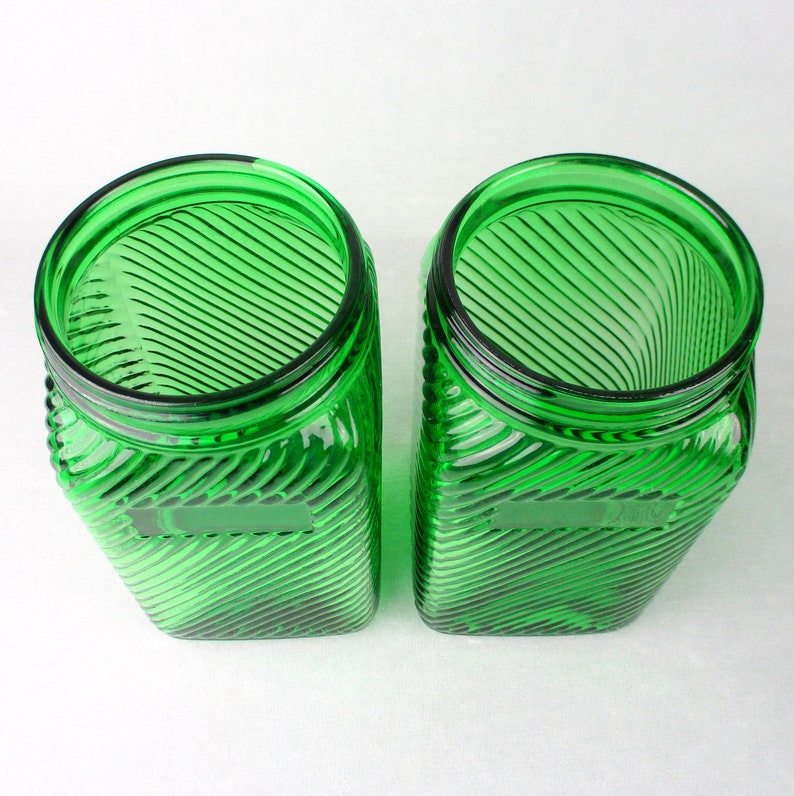 Green Depression Glass Canisters Owens Illinois Hoosier Etsy