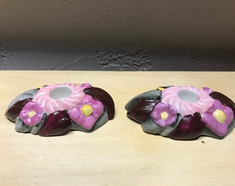 Vintage Fulper Art Pottery Set of Floral Candle Holders 385