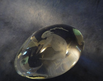 Vintage Ekenas Lead Crystal Etched Rabbit Paperweight