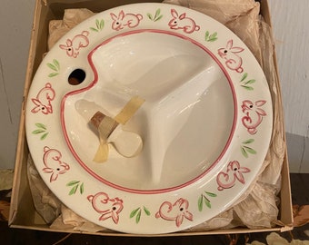 Rare Vintage Rabbit by Stangl 1961 Bunny Baby Kiddieware Warming Dish in Original Box