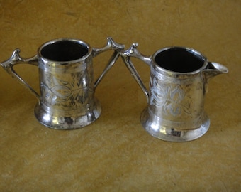 Vintage Etched Silver Sugar and Creamer Set