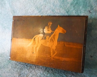 Historic Antique Rare 1920's Copper Wood Block Plate Jockey Rider Steeplechase Horse Photo Negative