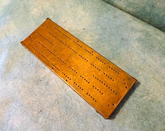 Antique Victorian Edwardian English Folk Art Hand Made Copper Cribbage Game Board