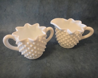 Vintage Fenton Hobnail Milk Glass Sugar and Creamer Set