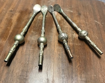 Antique Vintage Silver Yerba Mate Bombilla Canita Drinking Straws Set of Four