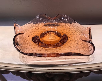 Vintage Mid Century Modern Bullicante Bubble Rose Pink Murano Folded Art Glass Dish