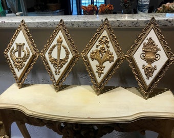 Vintage Set Homco Syroco Hollywood Regency Diamond Wall Hangings Plaques