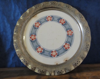 Vintage Porcelain and Chrome Art Deco Tray