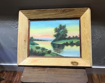 Vintage Highwayman Folk Style River Scene Landscape Oil Painting Framed Art