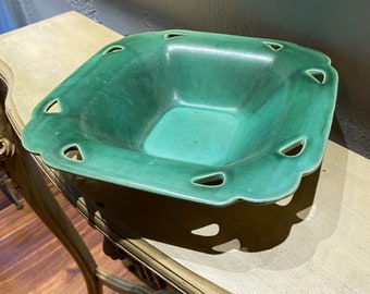 1920's Arts and Crafts Weller Art Pottery Matte Green Square Centerpiece Low Bowl