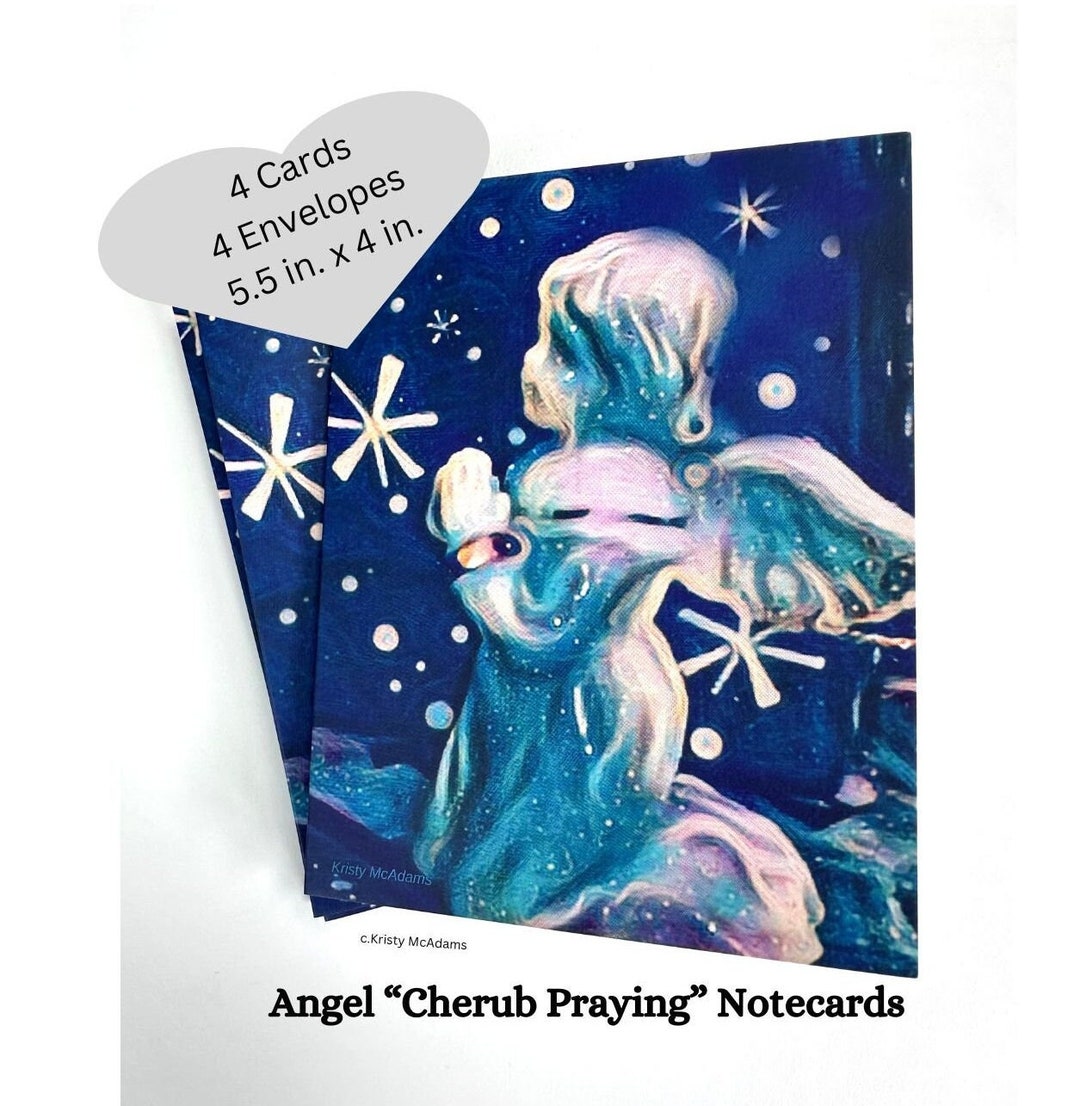 Angel Cherub Praying Notecard Blue Stars Blank Card Set by Kristy ...