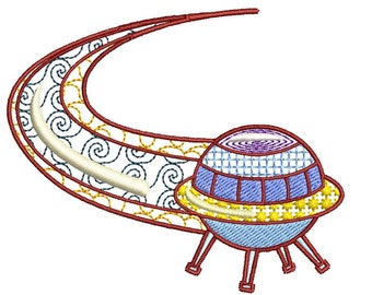 UFO Embroidery Design, space embroidery design, 2 sizes, 4x4 hoop, 5x7 hoop