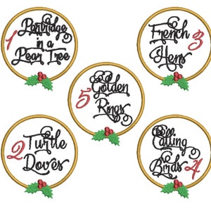 Twelve Days of Christmas Embroidery Design, Quick Stitch, Word 12 Days of Christmas Ornaments machine embroidery design