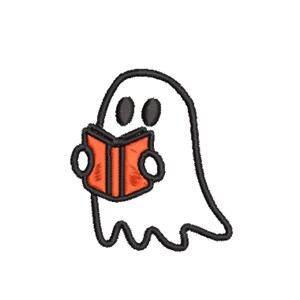 Book Reading Ghost Machine Embroidery Design, Halloween Embroidery Design