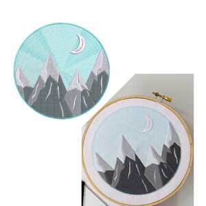 Round Snowcapped Mountain Machine Embroidery Design, Round hoop embroidery design, snow design, Forest pattern, mountain embroidery design image 4