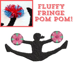 Cheerleading Machine Embroidery Design, Fringe Cheerleader machine embroidery, Silhouette embroidery design, fluffy pom pom design