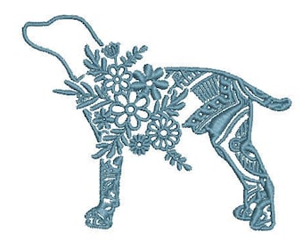 Flower Dog Machine Embroidery Design, Dog Embroidery Design