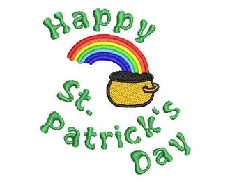 Happy St. Patrick's Day Rainbow Machine Embroidery Design,4x4 Hoop