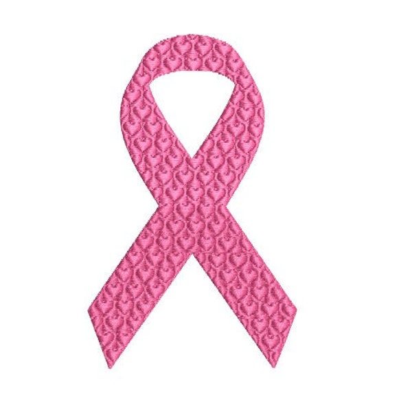 Pink Heart-Filled Embossed Cancer Ribbon Stickerei Maschinenstickerei, Brustkrebs Stickmuster, Herz Schleifenband