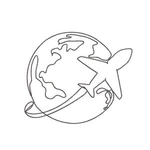 World Travel Globe Outline Machine Embroidery Design, Plane embroidery, bon voyage, 3 sizes
