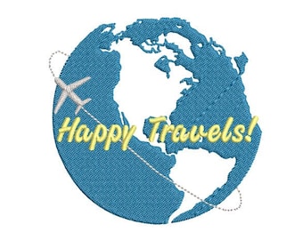 Happy Travels World Globe Machine Embroidery Design