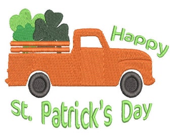 Diseño de bordado a máquina de camión para el Día de San Patricio, Diseño de bordado de Feliz Día de San Patricio