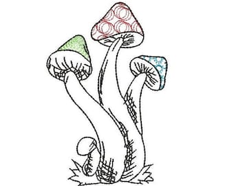 Three Mushroom Machine Embroidery Design, Quick Stitch, Mushroom embroidery design, PES, DST, EXP pcs hus vip sew shv jef csd vp3