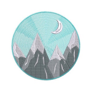 Round Snowcapped Mountain Machine Embroidery Design, Round hoop embroidery design, snow design, Forest pattern, mountain embroidery design