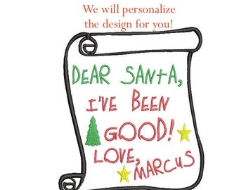 Personalized Santa Letter Christmas Embroidery Design, 2 sizes, 4x4 and 5x7 hoop, Custom embroidery design, Christmas machine embroidery