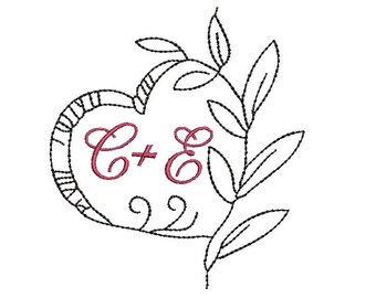 Heart Vine Monogram Frame Machine Embroidery Design, wedding frame embroidery design, wedding border embroidery design, monogram border