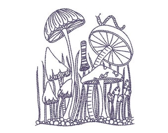 Mushroom Forest Machine Embroidery Design, 3 sizes, Quick Stitch, Mushroom embroidery design