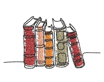 Bücherstapel Stickdatei, 3 Größen, Scribble Doodle Design