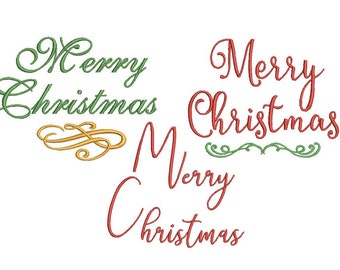 Merry Christmas Collection Machine Embroidery Design, 3 Designs Included, Christmas embroidery designs, 3 Sizes each