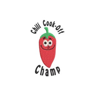 Chili Cook-Off Champ Machine Embroidery Design, chili embroidery design, chili apron pattern, chili champion design